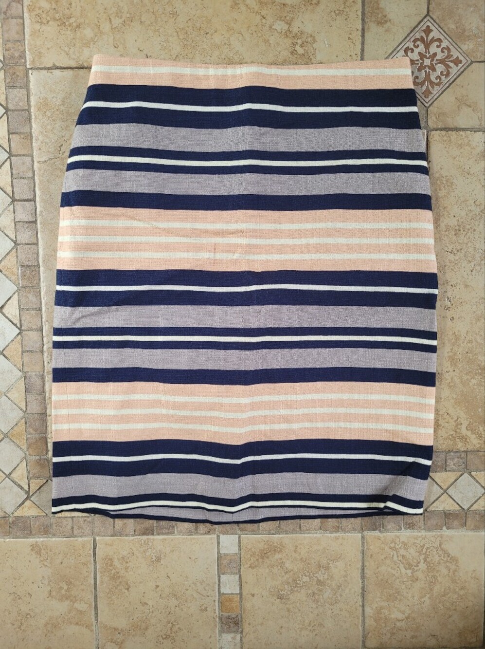 Ann Taylor Striped Pencil Skirt in Navy, Blush & Gray